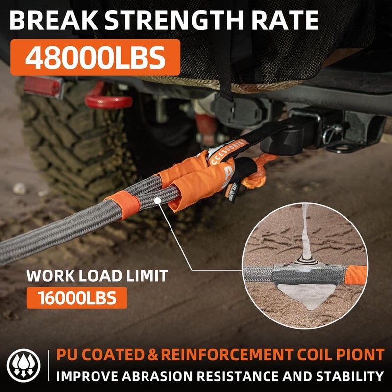 ALL-TOP Kinetic Recovery Rope, 48000Lbs, 1in x 30ft, Heavy Duty 30+% Elasticity, 16000Lbs Work Load Limit for 4x4 Offroad Vehicle - Image 2